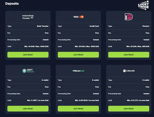 lucky twice deposit